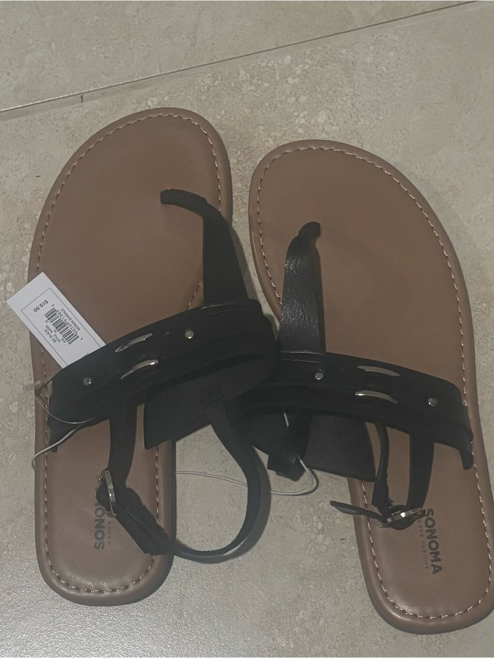 Sonoma Black and Brown Women's Toe-Loop Ankle-Strap Sandals